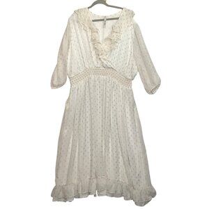Melissa McCarthy Seven7 White Ruffle Dress Women 3X Gold Polka Dots Flowy